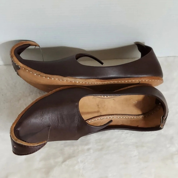 Men's Brown All Leather Handmade‎ Punjabi Jutti Shoes - Picture 7 of 15